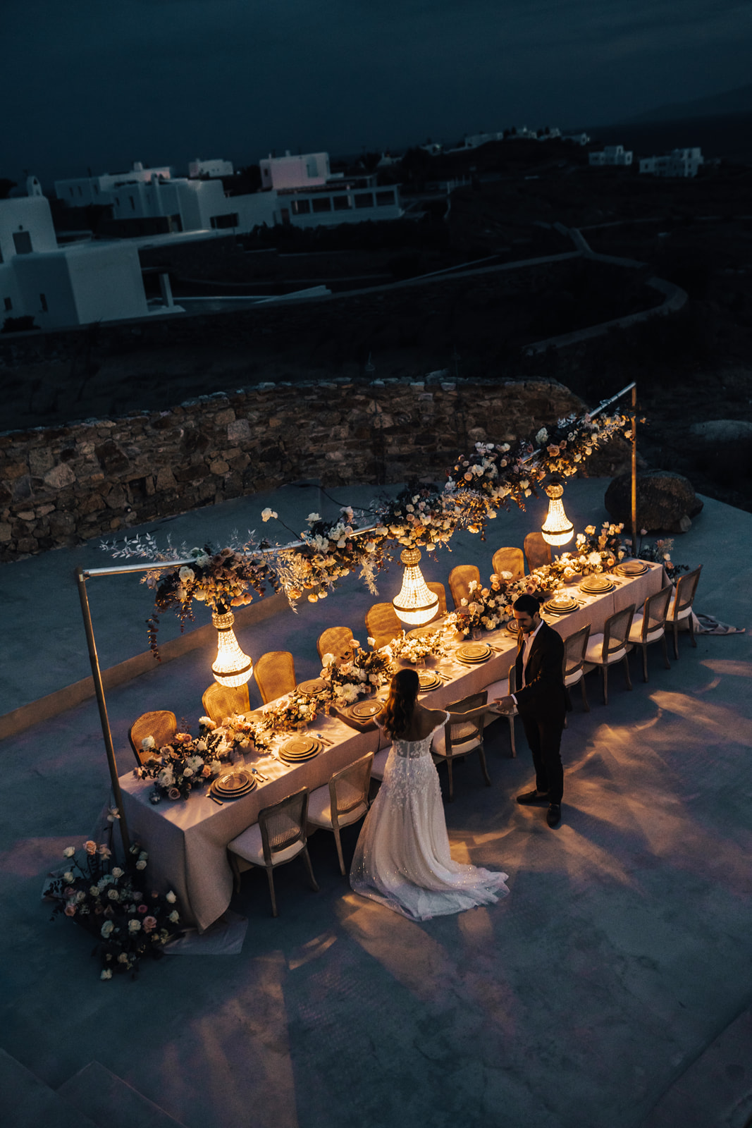 Candlelit wedding reception dinner