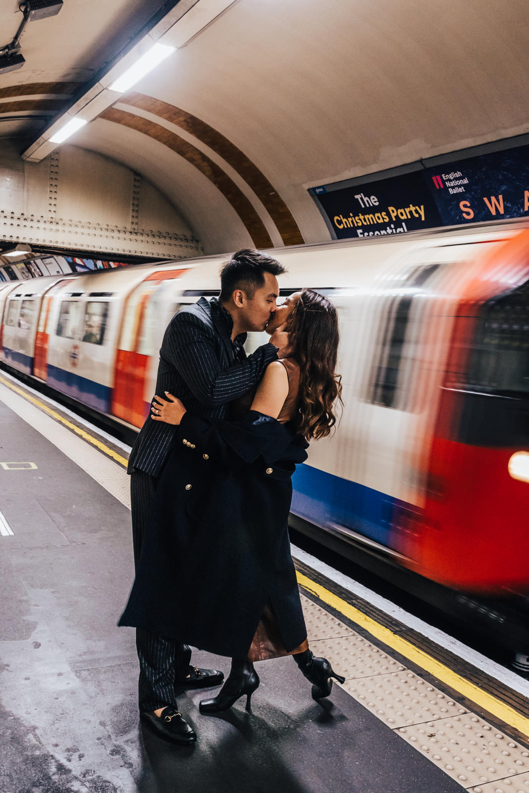 London Underground Engagement shoot couple kissing