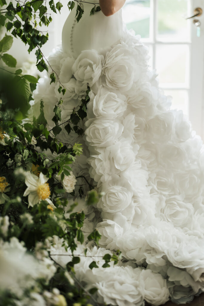 close up  of weddng dress 