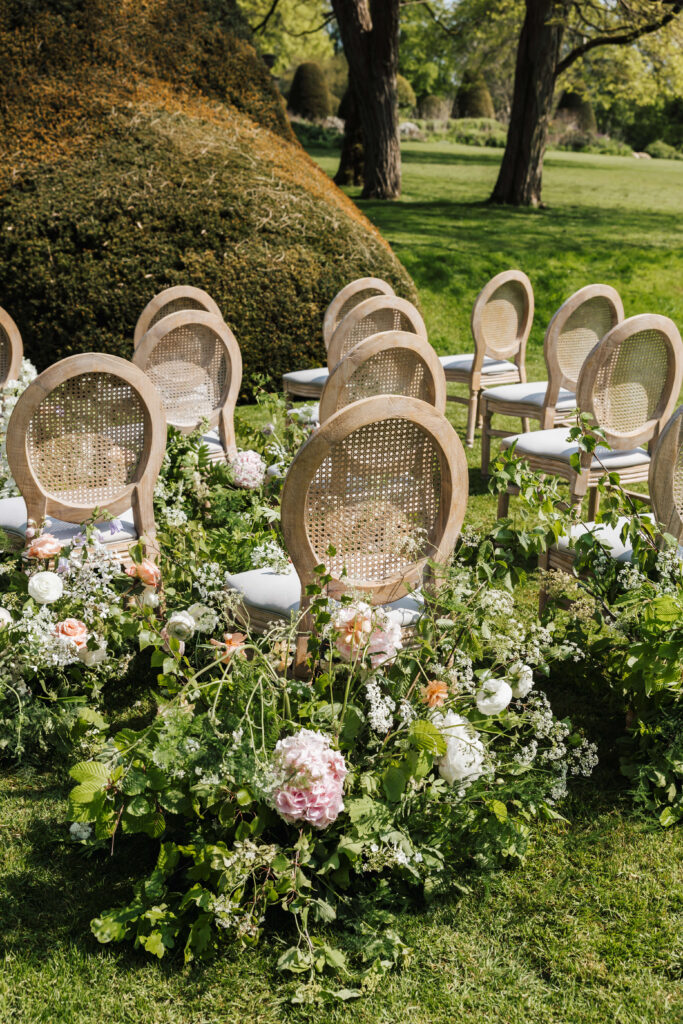 wedding chairs with florals 