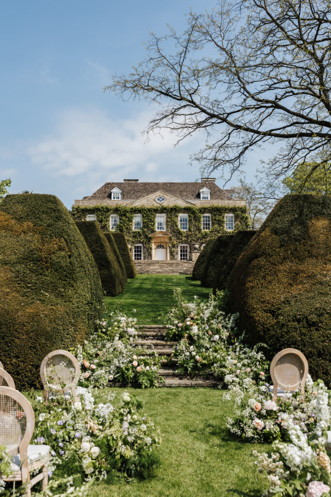 wedding chairs on lawn at Cornwell Manor