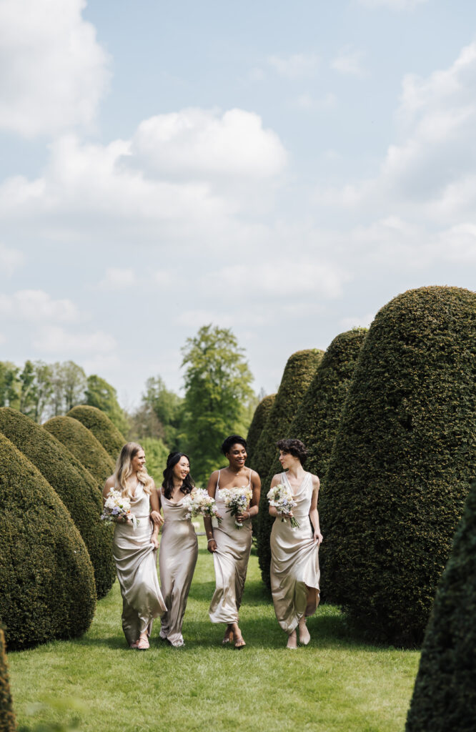 bridesmaids walking together 