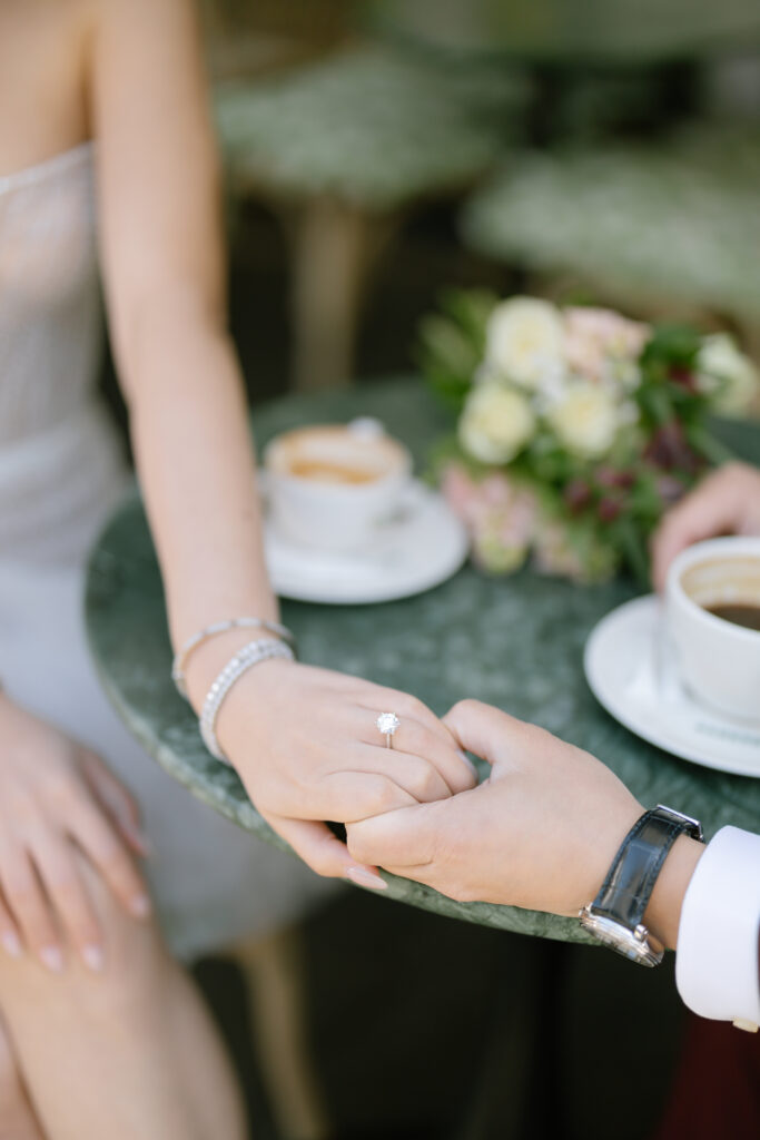 bride and groom holding hands