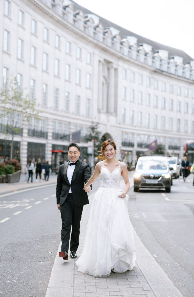 bride and groom at Regent street in London