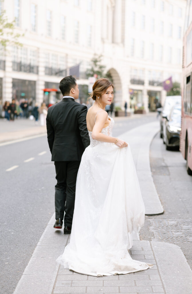 bride and groom at Regent street in London