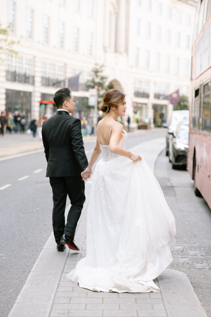 bride and groom at Regent street in London
