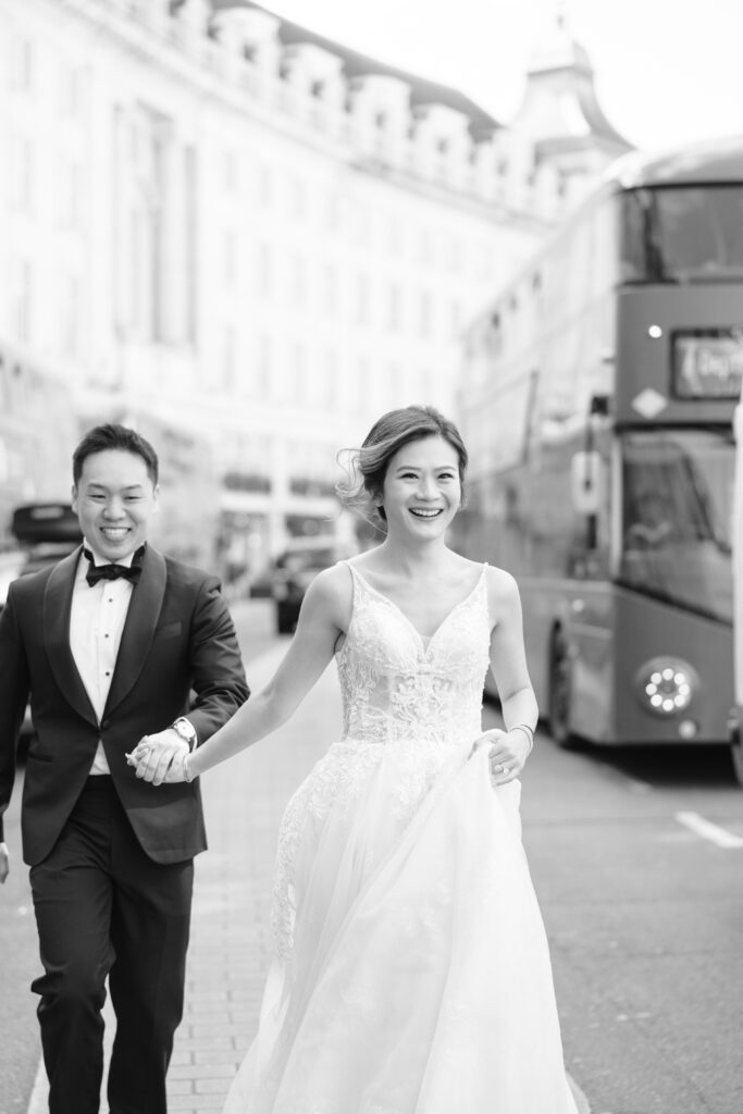 bride and groom at Regent street in London
