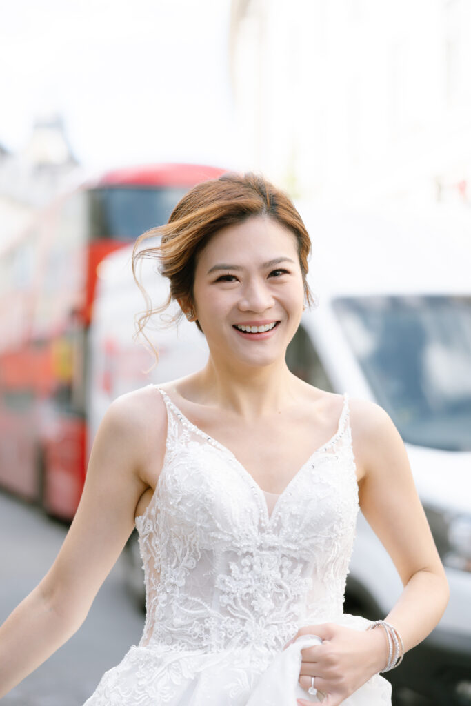 bride and groom at Regent street in London