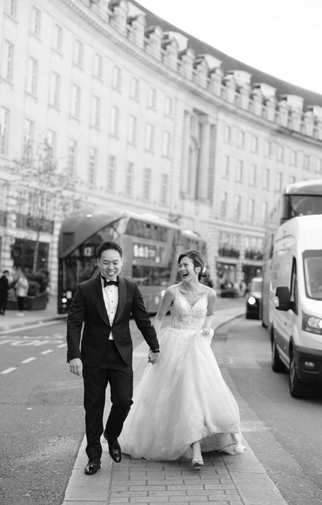 bride and groom at Regent street in London