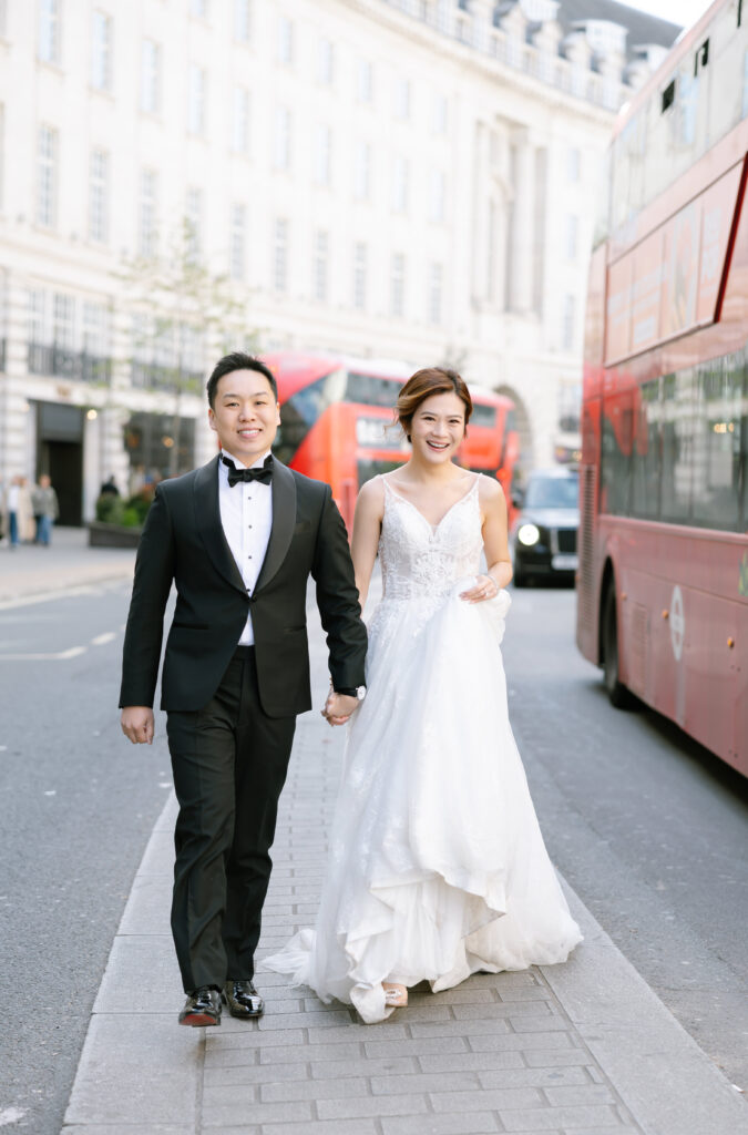 bride and groom at Regent street in London
