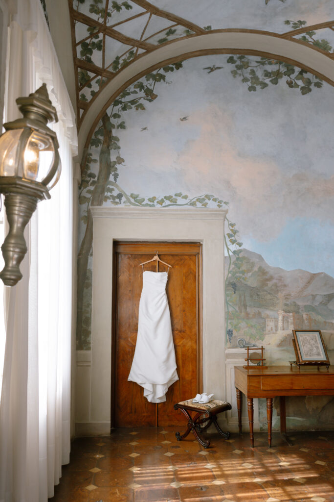 dress hanging up on door