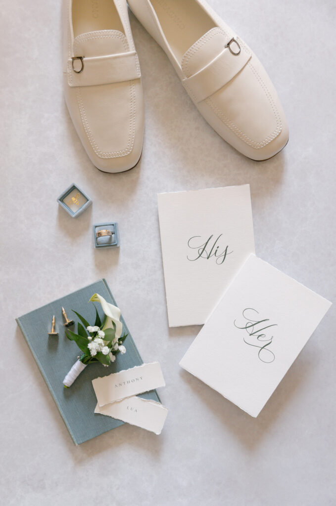 wedding vow books on flatlay