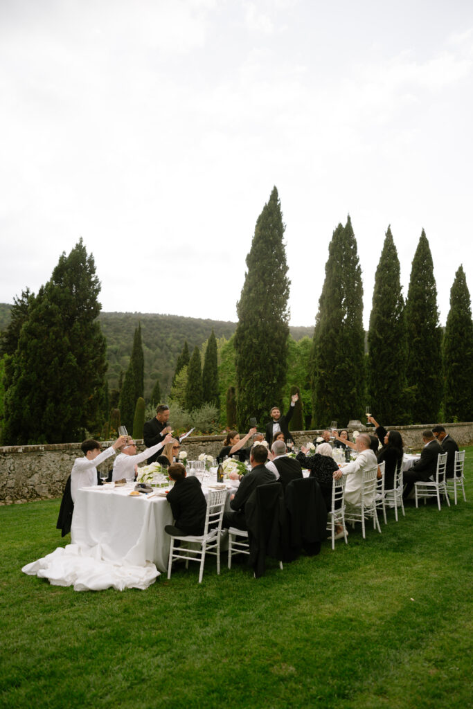 guests toasting at table