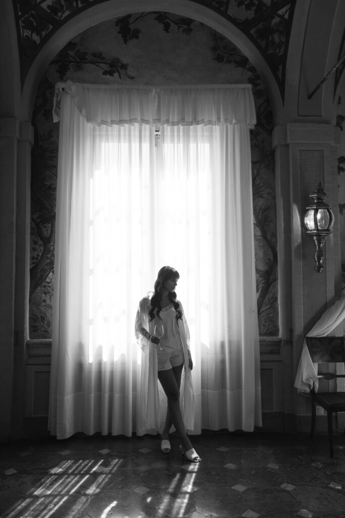 bride silhouette in window
