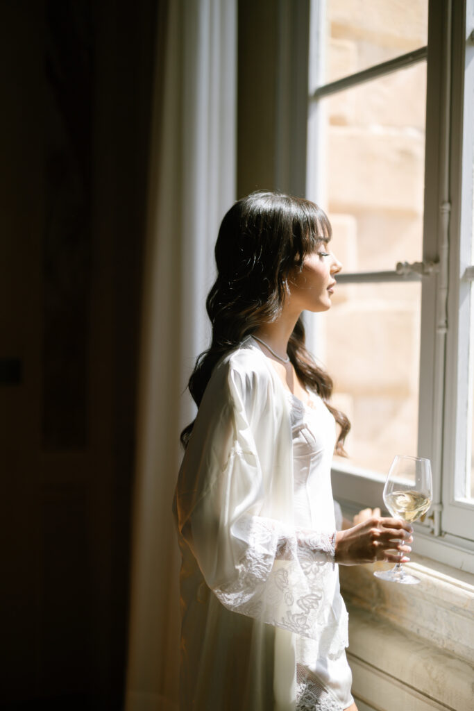 bride looking out of the window