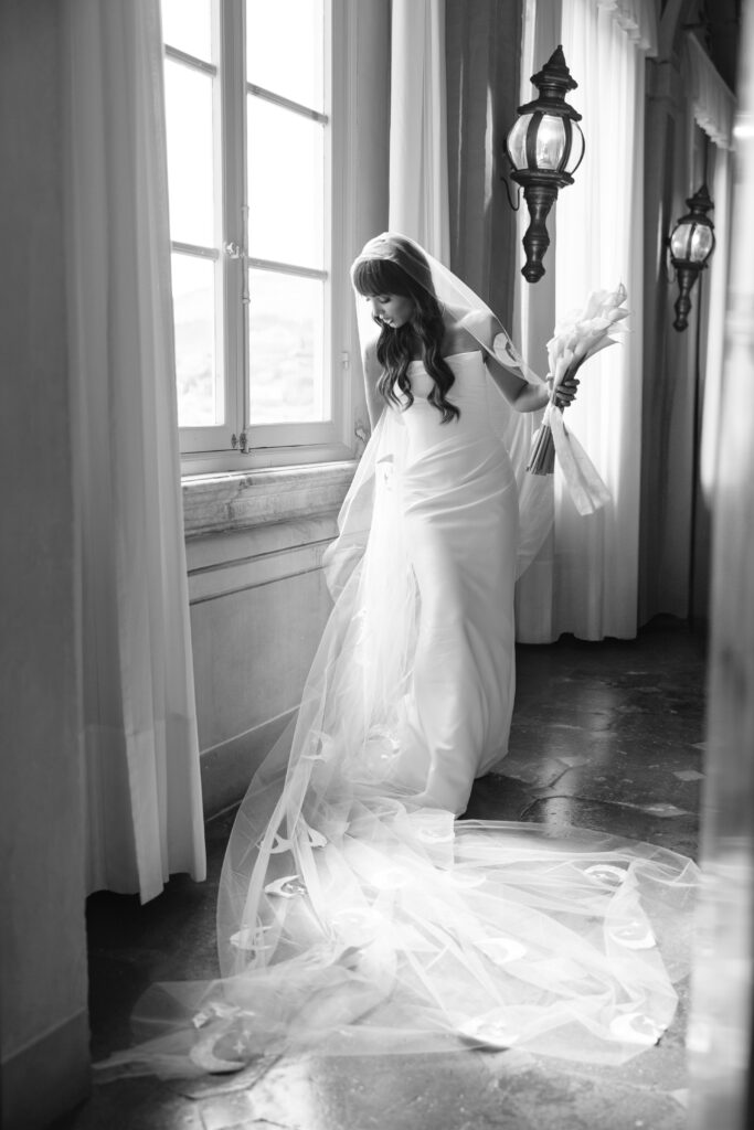 bride at window at Villa cetinale